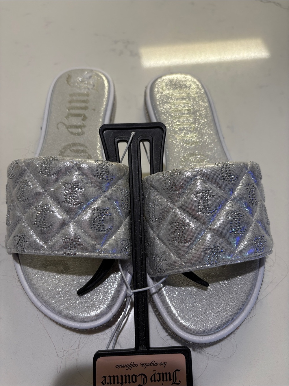 Juicy Couture Silver Quilted Slide Sandals for Woman - Picture 5 of 7